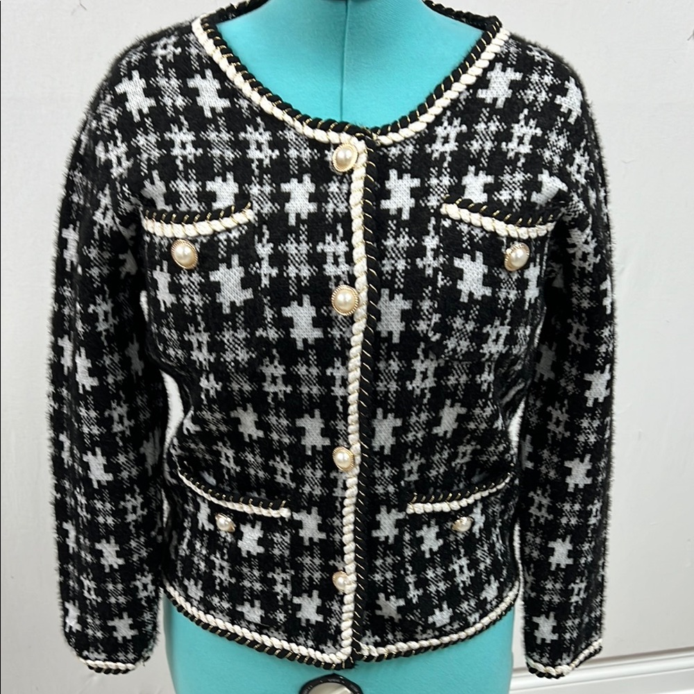 Black and White Tweed Blazer with Cropped Silhouette NWOT - Picture 1 of 5